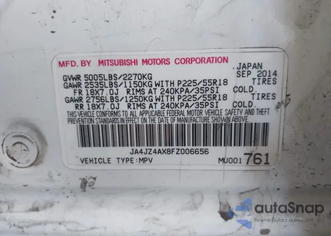 2015 Mitsubishi Outlander Gt z USA, uszkodzony, nr VIN JA4JZ4AX8FZ006656